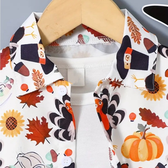 Festive Turkey and Pumpkin Print Shirt - Picture 3 of 6